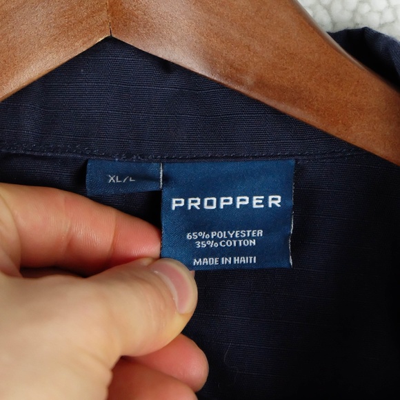 Propper Button Up Shirt Mens Extra Large Navy Blue Long Sleeve Rip Stop Workwear - Picture 9 of 9